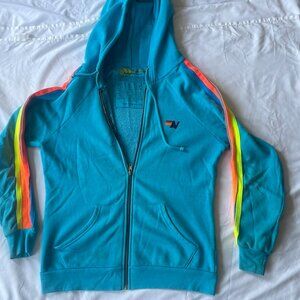 Aviator Nation CLASSIC 4 STRIPE ZIP HOODIE - NEON BLUE // NEON RAINBOW STRIPES